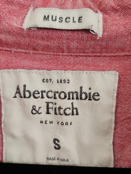 Abercrombie & Fitch Muscle Fit Button Up Shirt Small Red Distressed Look Cotton - Picture 4 of 10